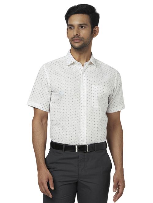 white printed linen formal shirt - 17767135 - Standard Image - 1