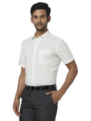white printed linen formal shirt - 17767135 - Standard Image - 2