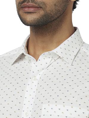 white printed linen formal shirt - 17767135 - Standard Image - 5