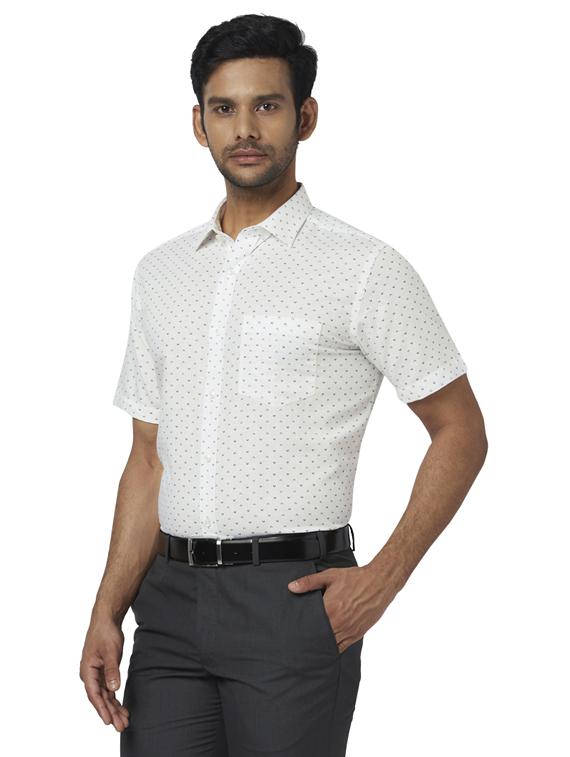 white printed linen formal shirt - 17767135 - Zoom Image - 2