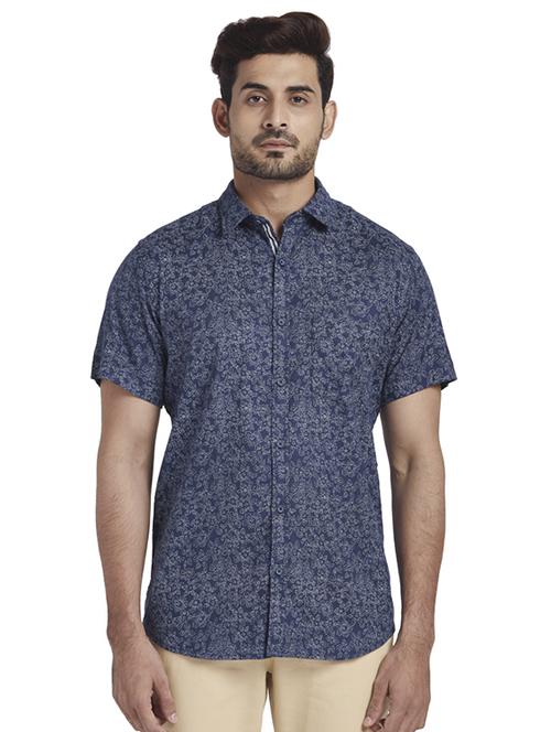 navy blue printed casual shirt - 17767162 - Standard Image - 1