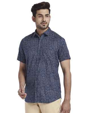 navy blue printed casual shirt - 17767162 - Standard Image - 2