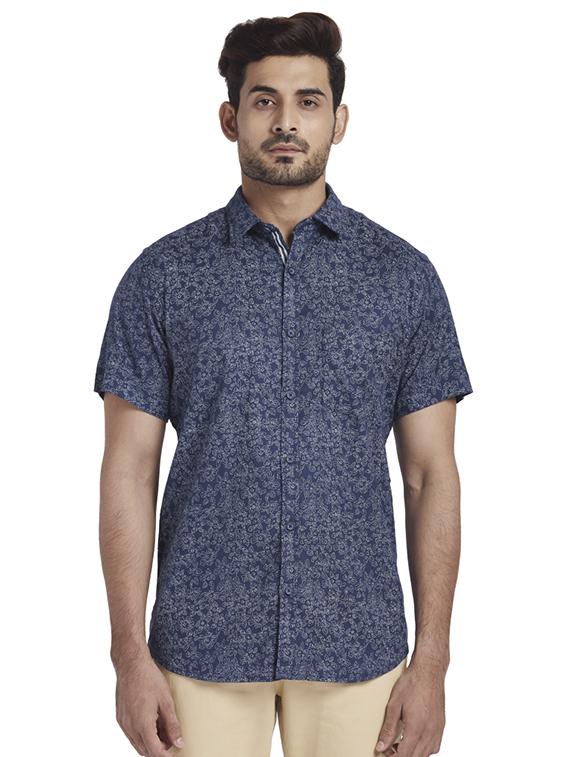 navy blue printed casual shirt - 17767162 - Zoom Image - 1