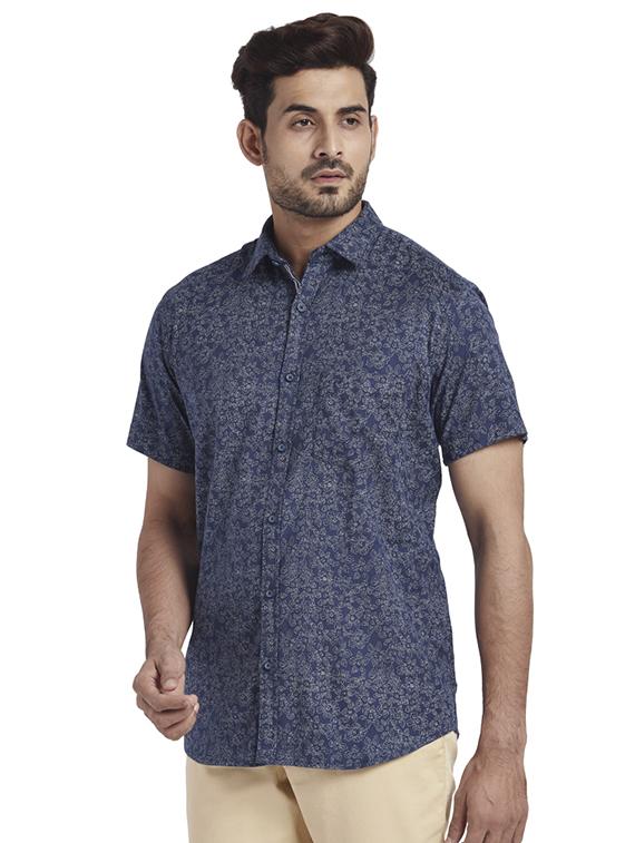 navy blue printed casual shirt - 17767162 - Zoom Image - 2
