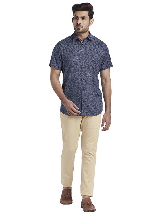 navy blue printed casual shirt - 17767162 - Zoom Image - 4