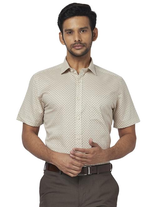 beige printed linen formal shirt - 17767163 - Standard Image - 1