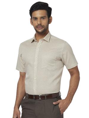 beige printed linen formal shirt - 17767163 - Standard Image - 2