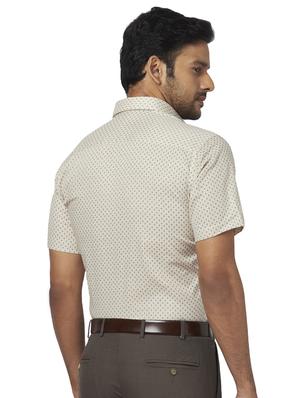 beige printed linen formal shirt - 17767163 - Standard Image - 3