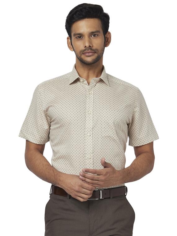 beige printed linen formal shirt - 17767163 - Zoom Image - 1
