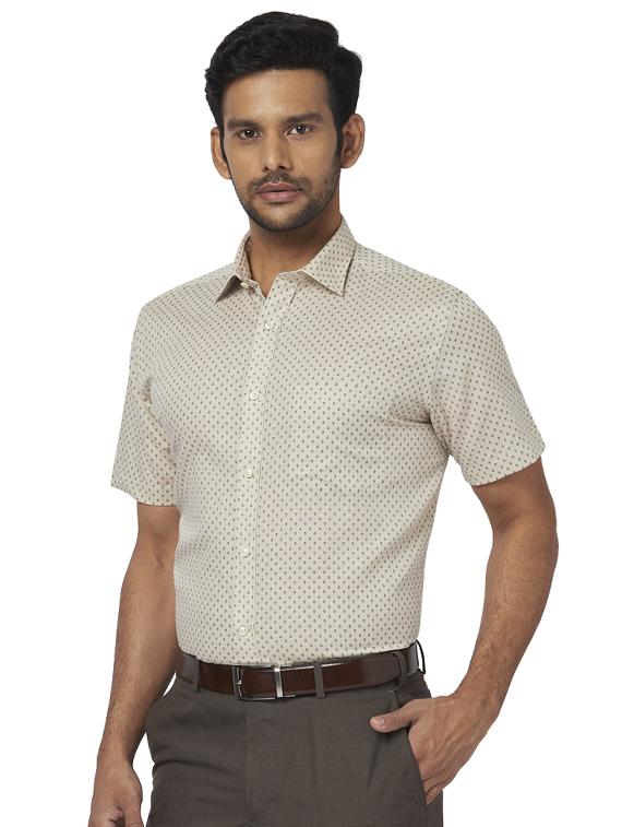 beige printed linen formal shirt - 17767163 - Zoom Image - 2
