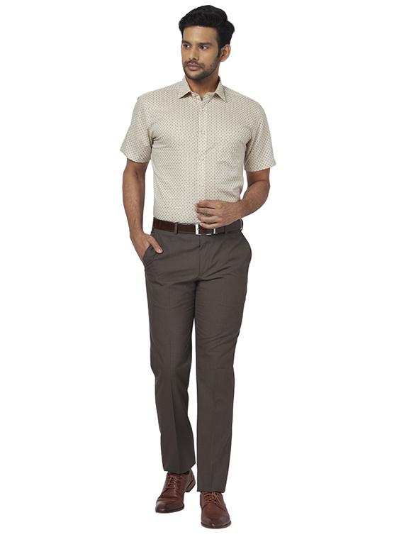 beige printed linen formal shirt - 17767163 - Zoom Image - 4