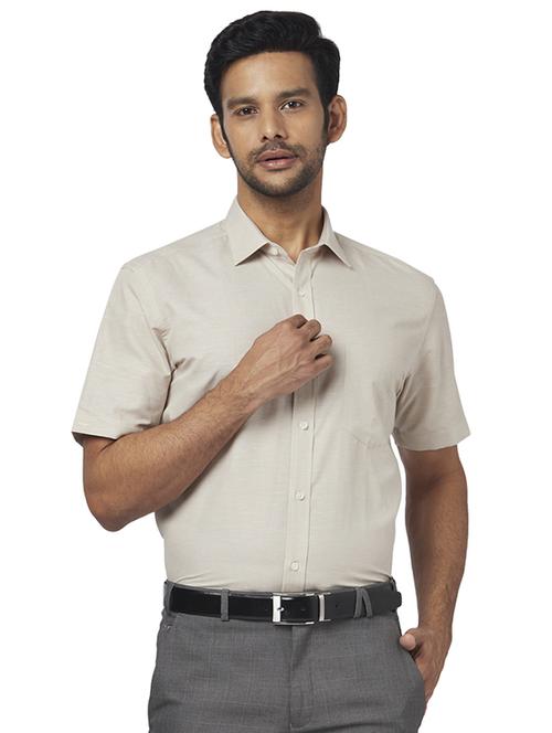 beige solid formal shirt - 17767185 - Standard Image - 1
