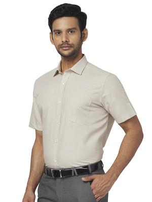 beige solid formal shirt - 17767185 - Standard Image - 2