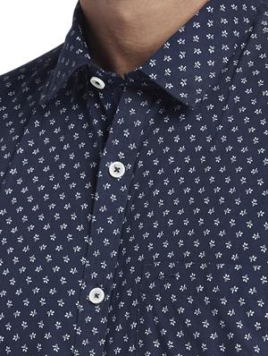 navy blue printed linen casual shirt - 17767196 - Standard Image - 5