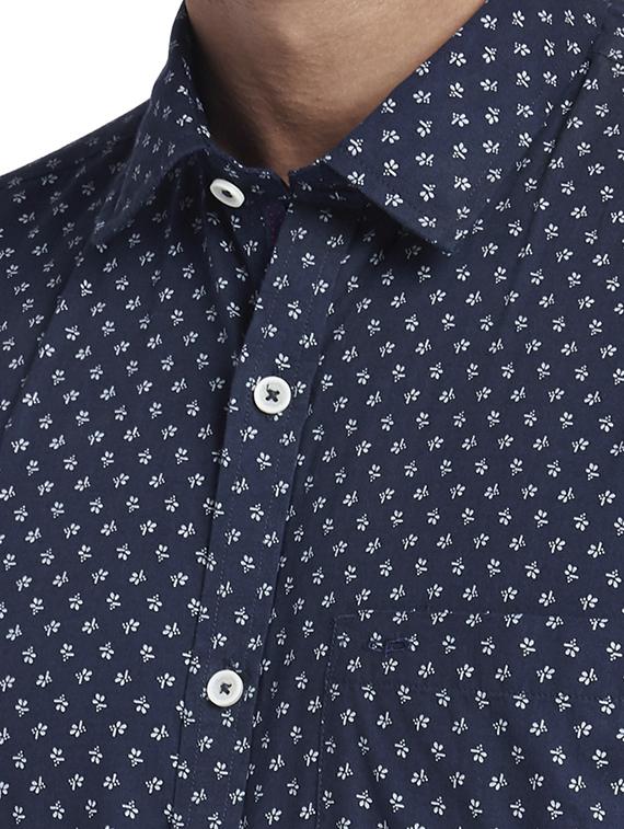 navy blue printed linen casual shirt - 17767196 - Zoom Image - 5