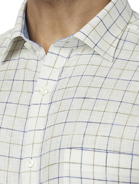 white checkered linen formal shirt - 17767278 - Zoom Image - 5