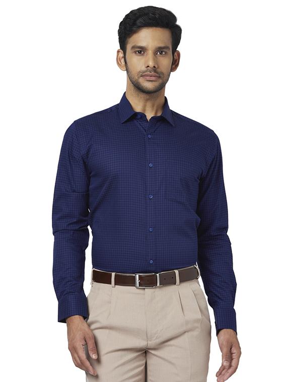 navy blue checkered formal shirt - 17767317 - Zoom Image - 1