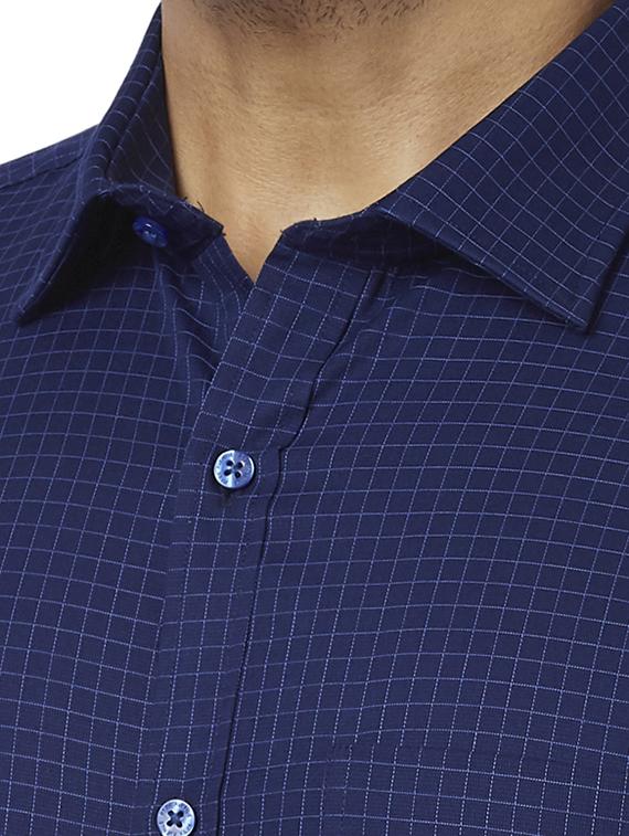 navy blue checkered formal shirt - 17767317 - Zoom Image - 5