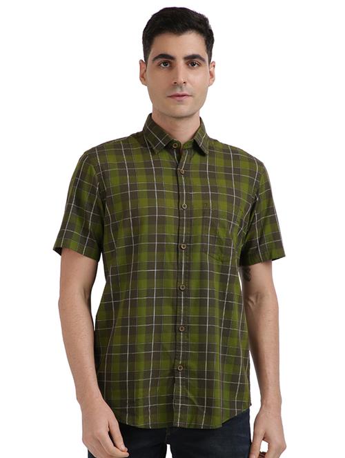 olive green checkered casual shirt - 17767326 - Standard Image - 1