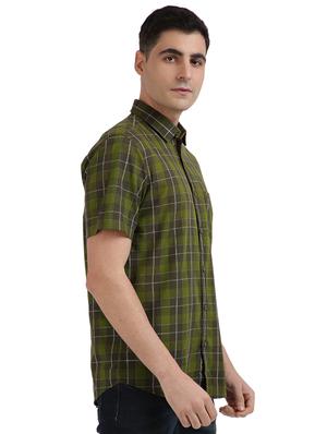 olive green checkered casual shirt - 17767326 - Standard Image - 2