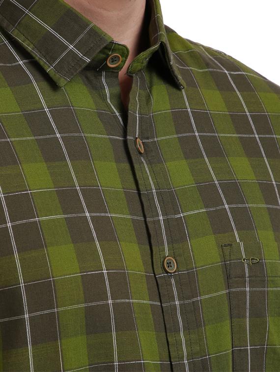 olive green checkered casual shirt - 17767326 - Zoom Image - 5
