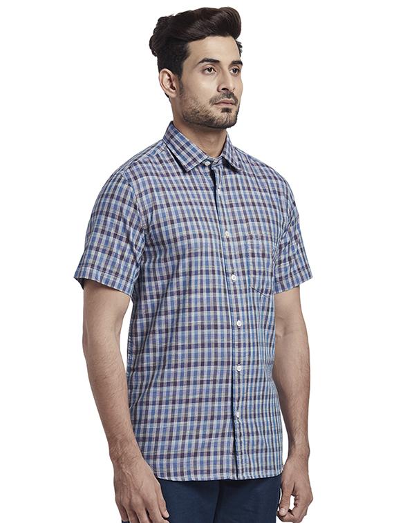 blue checkered casual shirt - 17767372 - Zoom Image - 2