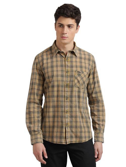 beige checkered casual shirt - 17767478 - Standard Image - 1