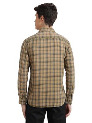 beige checkered casual shirt - 17767478 - Standard Image - 3