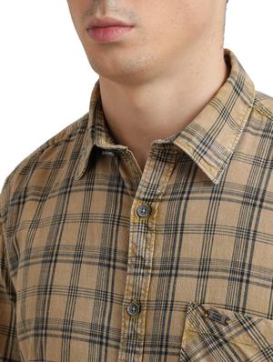 beige checkered casual shirt - 17767478 - Standard Image - 5