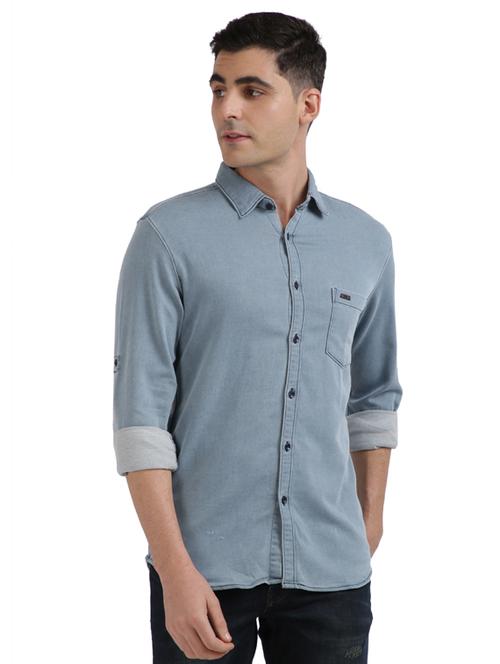 blue solid casual shirt - 17767483 - Standard Image - 1
