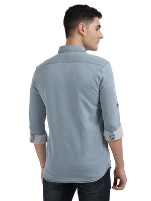 blue solid casual shirt - 17767483 - Standard Image - 3