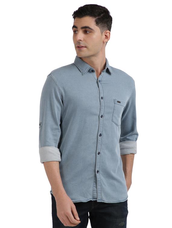 blue solid casual shirt - 17767483 - Zoom Image - 1