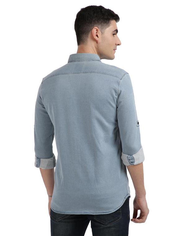 blue solid casual shirt - 17767483 - Zoom Image - 3