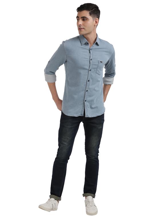 blue solid casual shirt - 17767483 - Zoom Image - 4