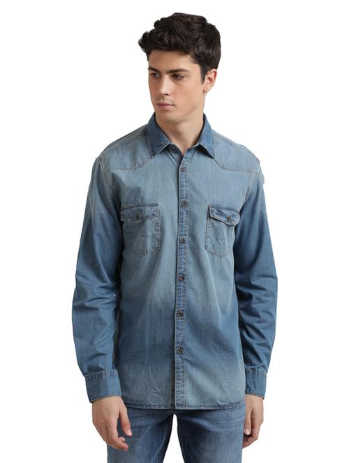 blue solid casual shirt - 17767486 - Standard Image - 1
