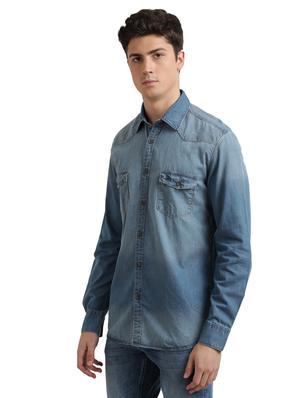blue solid casual shirt - 17767486 - Standard Image - 2