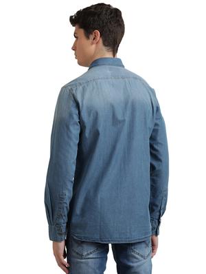 blue solid casual shirt - 17767486 - Standard Image - 3