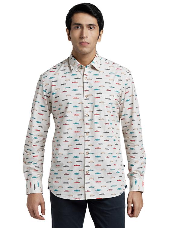 beige printed casual shirt - 17767829 - Zoom Image - 1