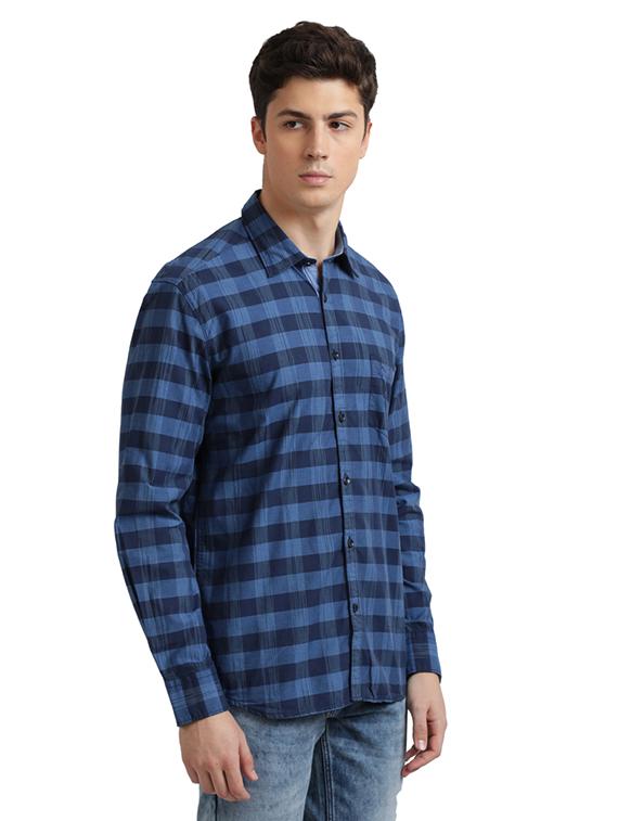 blue checkered casual shirt - 17767931 - Zoom Image - 3