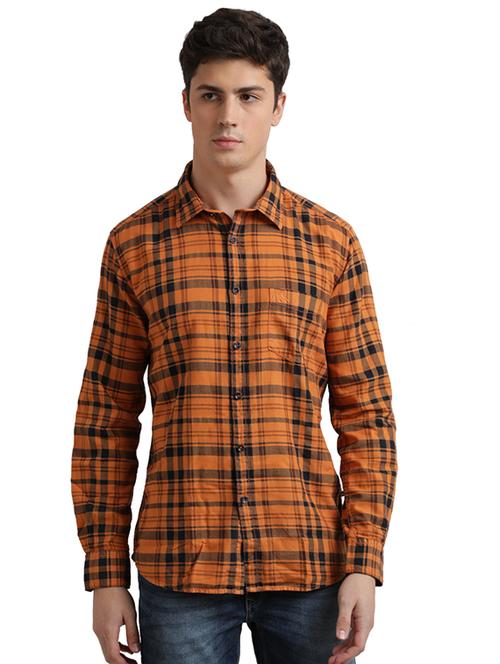 orange checkered casual shirt - 17767953 - Standard Image - 1