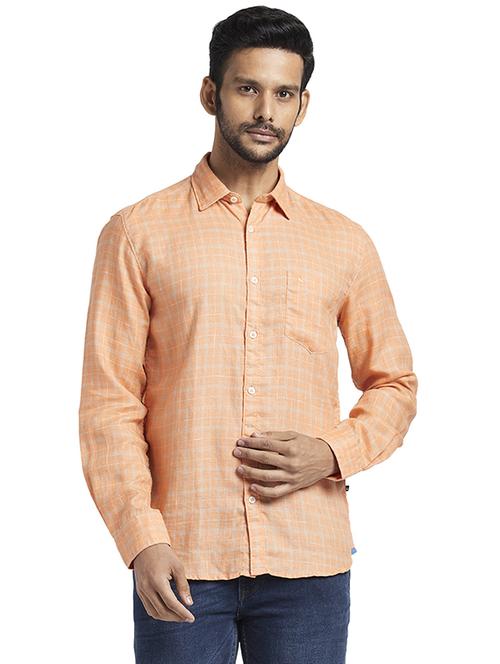orange checkered casual shirt - 17767970 - Standard Image - 1