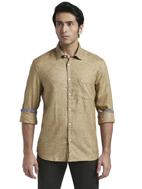 brown solid casual shirt - 17767999 - Standard Image - 1