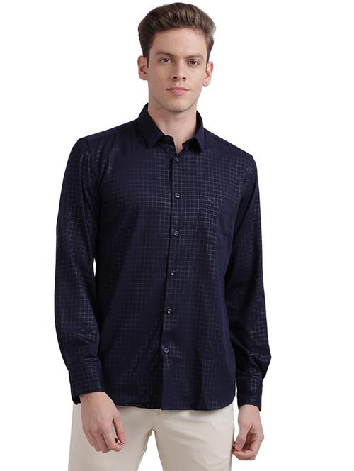 navy blue checkered casual shirt - 17768059 - Standard Image - 1