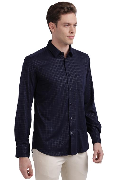 navy blue checkered casual shirt - 17768059 - Zoom Image - 2