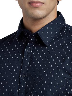 navy blue printed casual shirt - 17768097 - Standard Image - 5