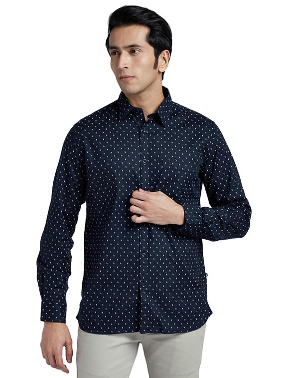 navy blue printed casual shirt - 17768097 - Zoom Image - 1
