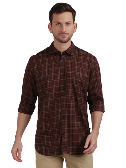 brown checkered casual shirt - 17768116 - Standard Image - 1