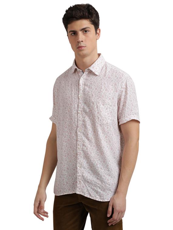 white printed linen casual shirt - 17768127 - Zoom Image - 2