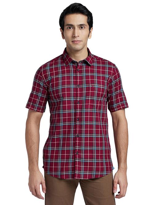 maroon checkered casual shirt - 17768150 - Standard Image - 1