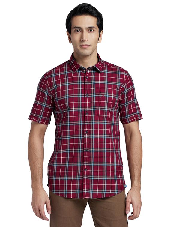 maroon checkered casual shirt - 17768150 - Zoom Image - 1